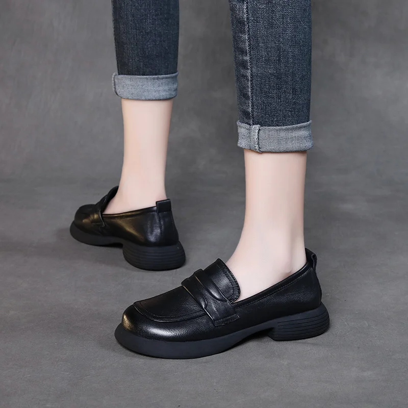 Yyvonne Layer Of Cowhise Small Leather Shoes Autumn New Hand Leather Women's Shoes Flat Sole Soft Soles One Foot Single Shoes