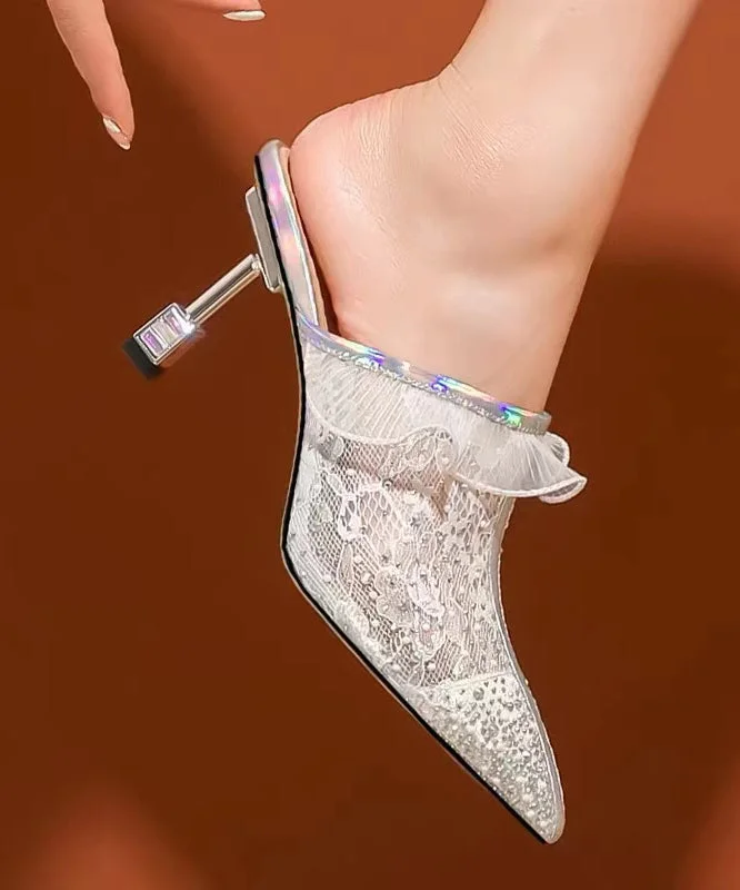 Fashionable New Mesh Rhinestone Splicing High Heel Slide Sandals