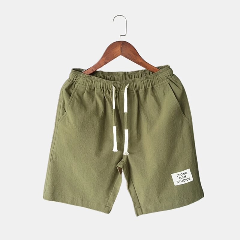 Men's Drawstring Solid Color Pocket Cotton Loose Casual Shorts