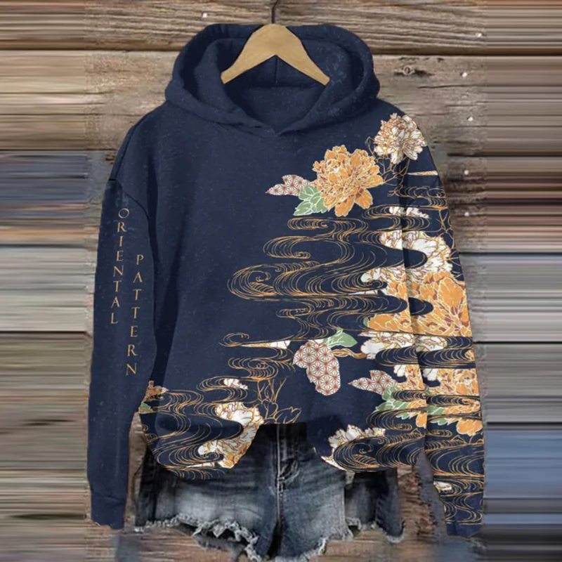 Vintage Japanese Art Printed Casual Hoodie