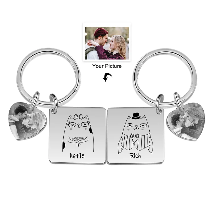 Photo Couple Keychain Set Personalized Heart Matching Couple Gifts