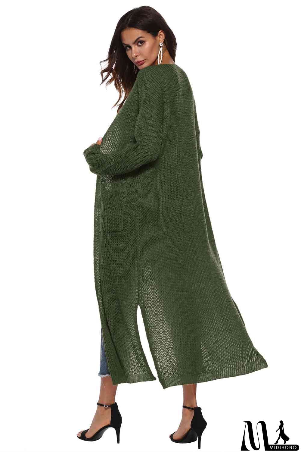 MidiSono - Long Sleeve Open Front Buttoned Cardigan