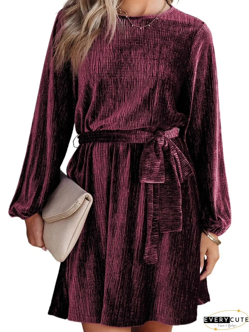Crimson Velvet Kimono Sleeve Mini Dress