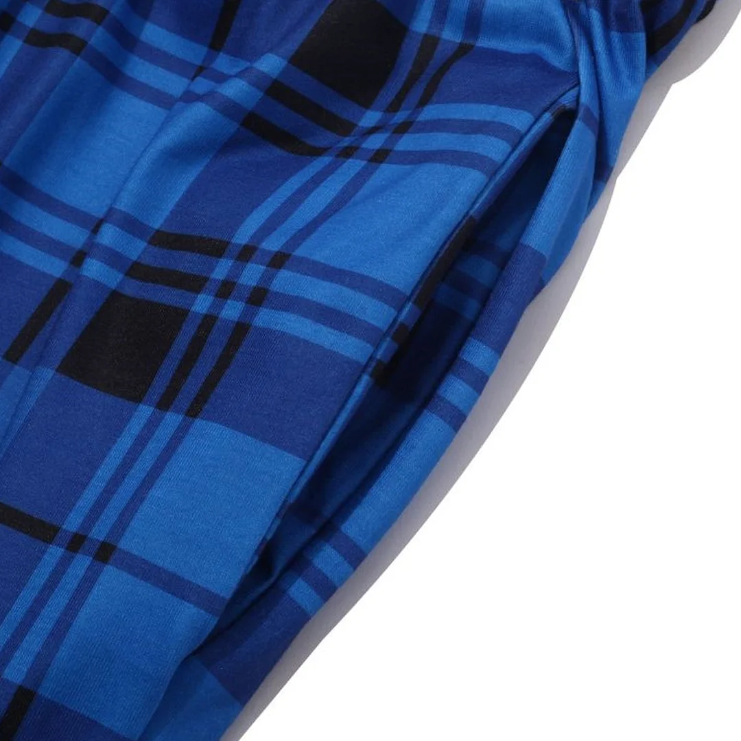 "Family Christmas" 2024 Letter Print Blue & Black Plaid Family Matching White Pajamas With Dog