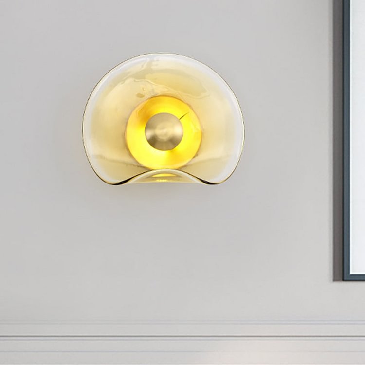 Round Gold Glass Wall Light Colonial 1 Head Flush Mount Wall Sconce for Living Room