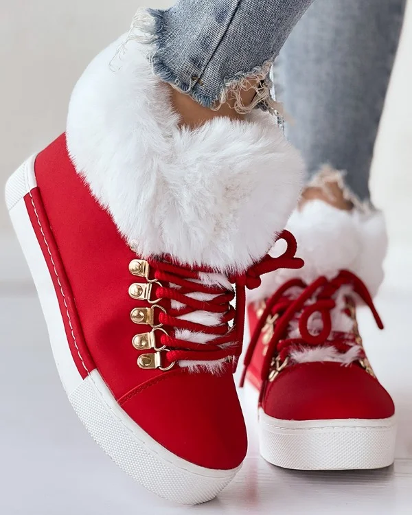 Lace-up Fuzzy Detail Lined Ankle Boots