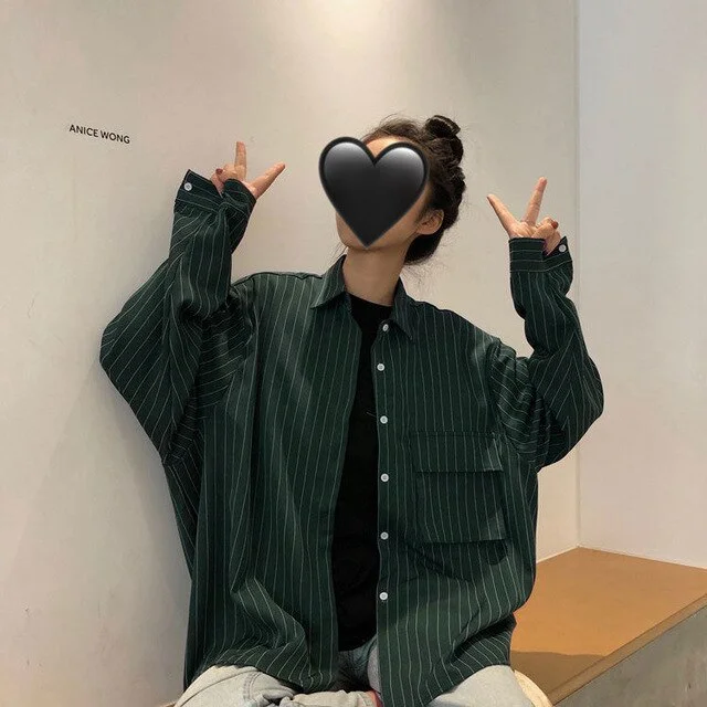 Churchf Black Blouse Vintage Shirts Women Button Up Long Sleeve Shirt Autumn Korean Style Fashion BF Loose Stripe Print Tops