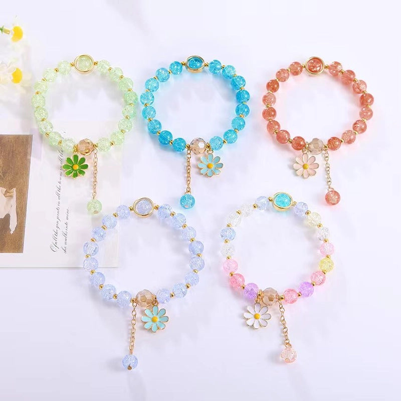 Flower Bracelet Handmade Design Popcorn Crystal Bracelet Korean Girl's Personality Best Friend Couple's Bracelet Daisy