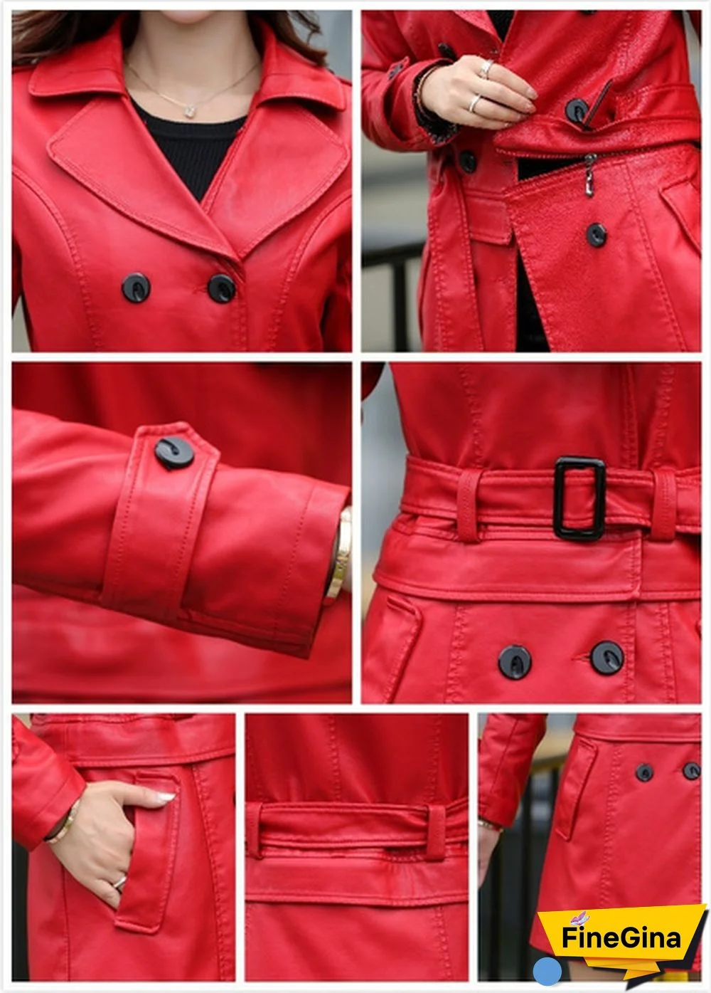 US Size Leather Jacket Women Top Fashion Plus Size Slim Dual Use PU Removable Ladies Faux Synthetic Long Leather Trench Coat Female