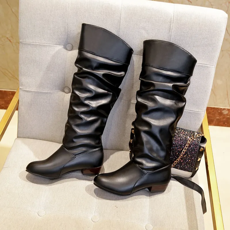 Breakj Breakj Women's Shoes 2025 Autumn And Winter 2025 New With Female Knight Boots Solid Color Folded High-Sleet Leather Boots