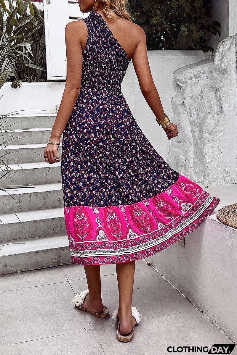Floral Charm One-Shoulder Dress