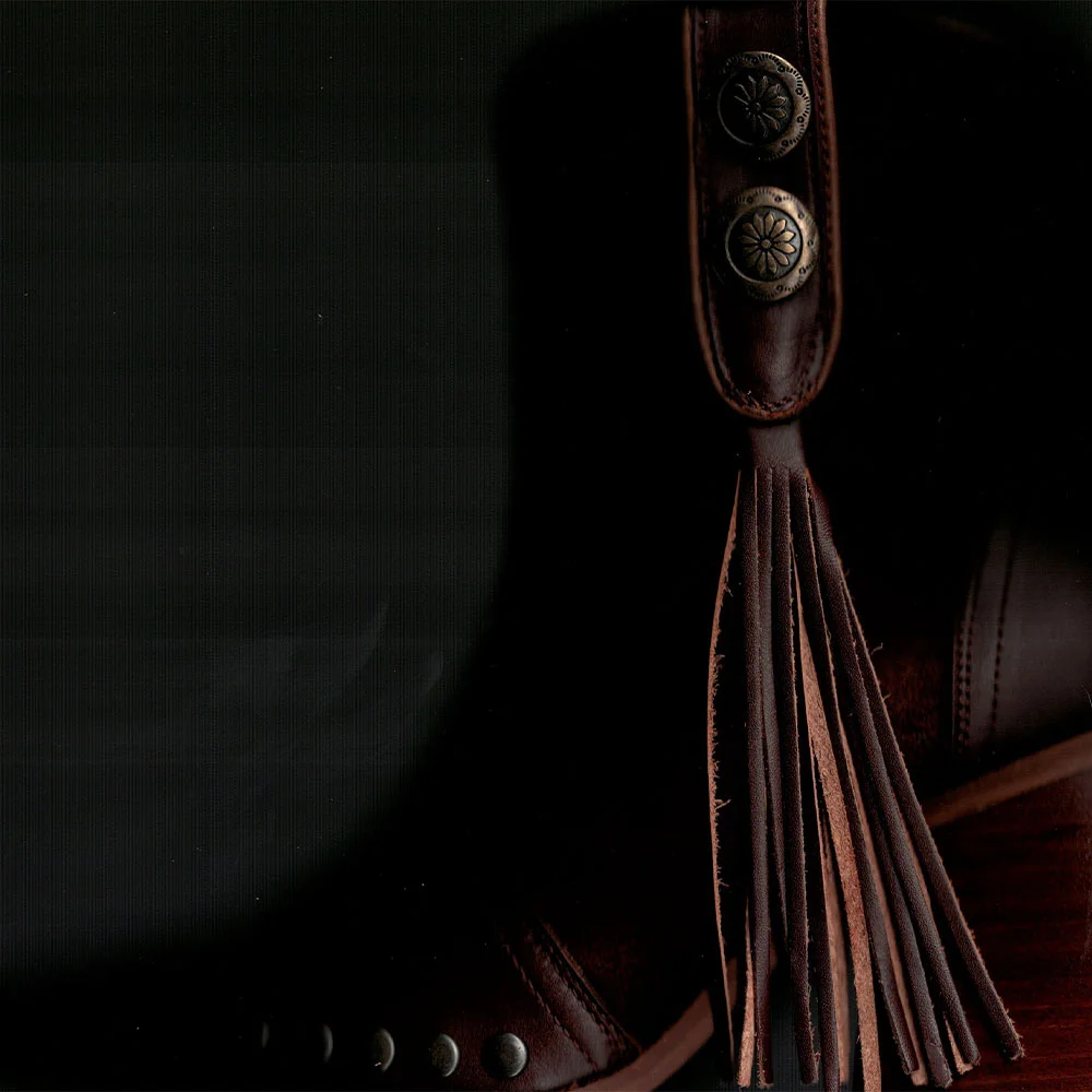 Studded Pointed Toe Button Fringe Ankle Brown Cowboy Boots for Women