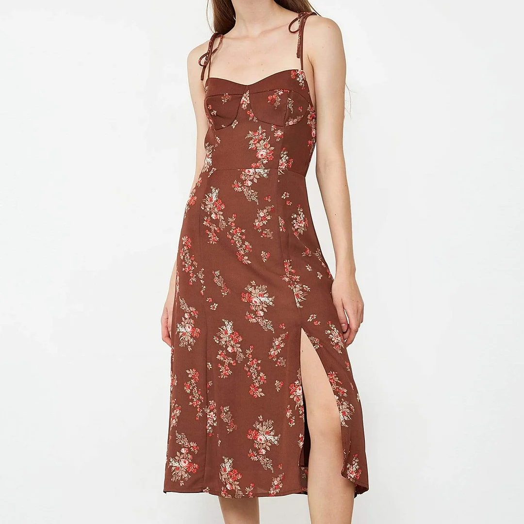 Hailie Brown Halter Midi Dress