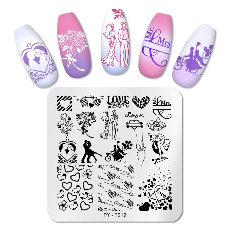 PICT You Valentine's Day Nail Stamping Plates Love idea nail Art Plate Stainless Steel Nail Design Stamp Plate Stencil Tools-Nail Inspo