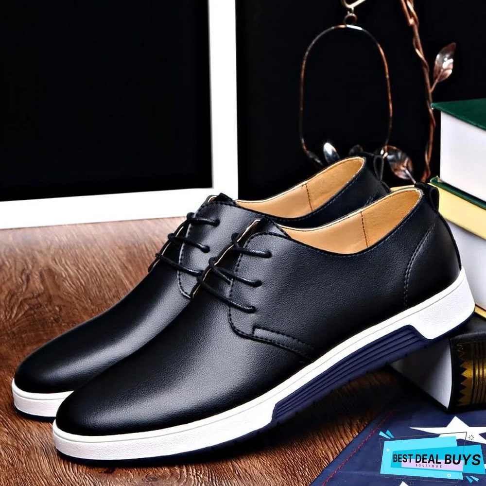 Men Shoes Casual Leather Fashion Trendy Black Blue Brown Flat Shoes