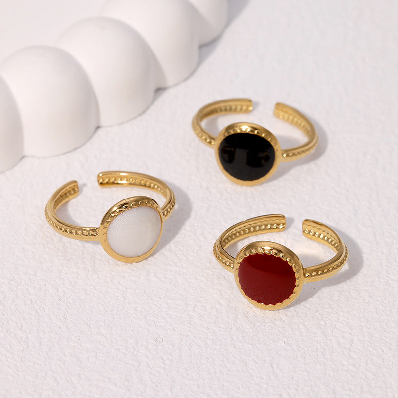 French Retro Geometric Simple Versatile Oil Drop Ring Gold-Plated Stainless Steel Ring For Women