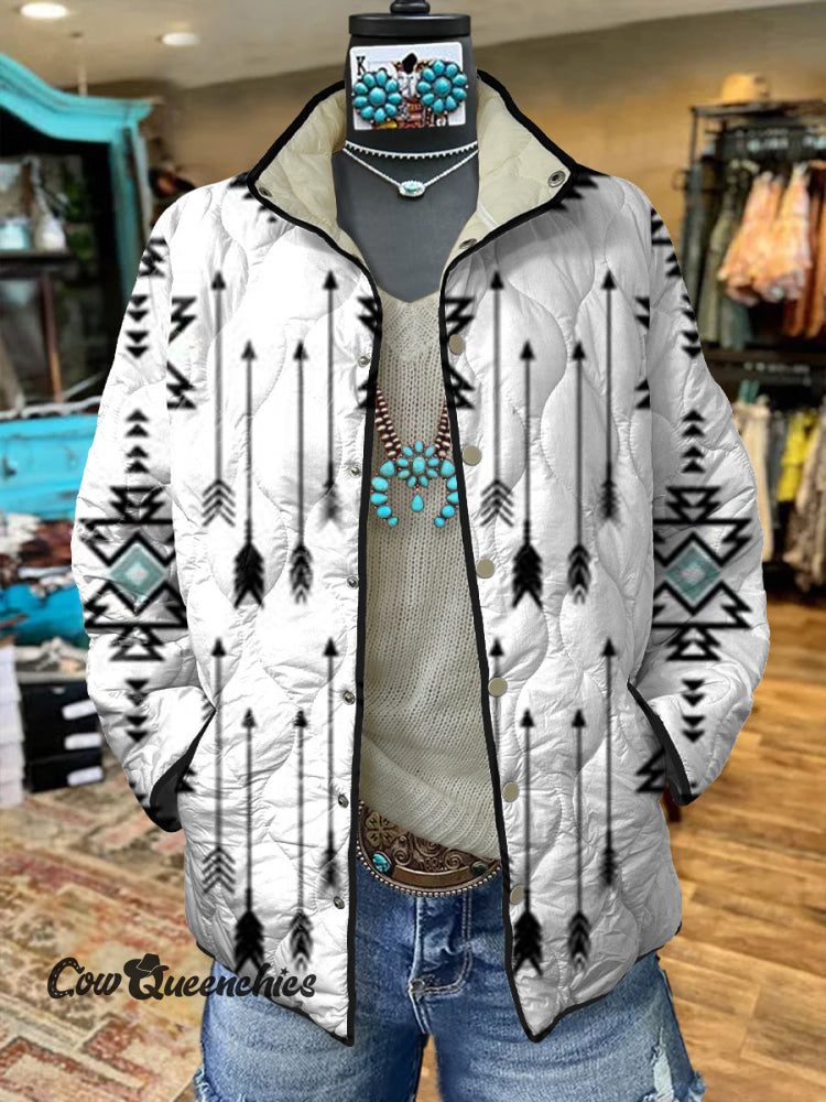 Women’s White Vintage Aztec Print Casual Quilted Cardigan Multicolor / S