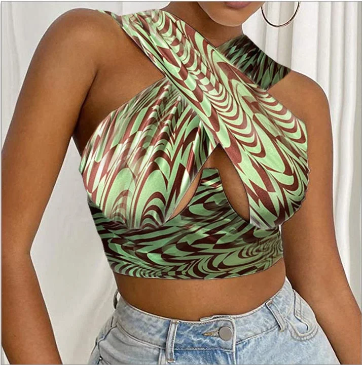 wsevypo Women's Cross Halter Wrap Crop Tops Summer Sexy Sleeveless Cutout Front Tank Tops 2021 New Ladies Bustiers Tube Tops