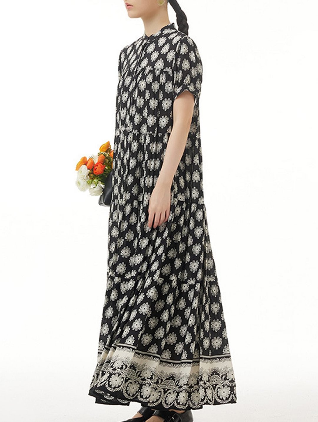 Retro Allover Print Button Tunic Dress