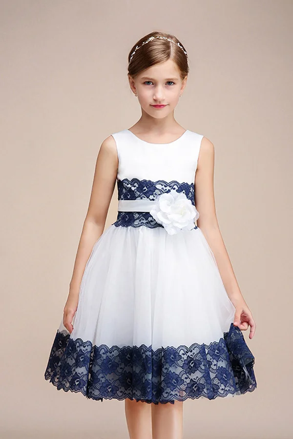  Hellodresses Beautiful Jewel Sleeveless Flower Girl Dress Tulle with handmade Flower