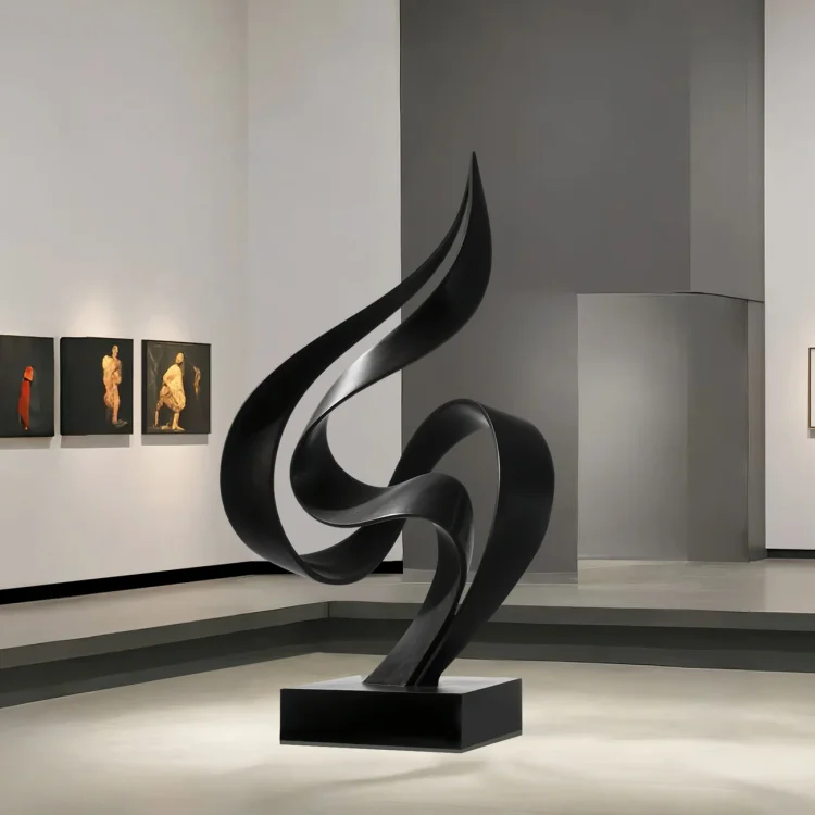 Flame in Motion Modern Abstract Black Stainless Steel Sculpture for Luxury Interiors & Contemporary Galleries