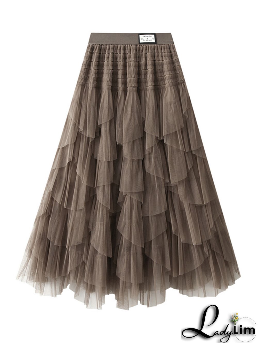 Elegant Solid Color Elastic Waist Puffy Tiered Skirt