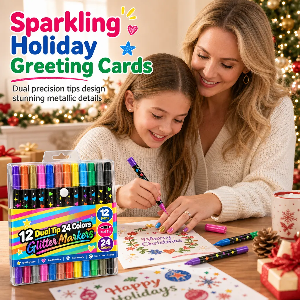Sparkling metallic marker lettering on holiday greeting cards