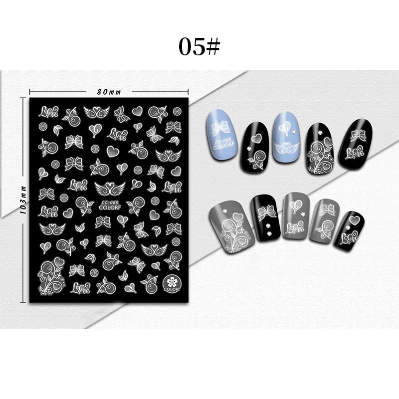 1 Sheet 3D Halloween Nail Sticker Christmas Skull Bone Snake Butterfly Maple Leaf Pattern Decals Manicures 3D Nail Decorations