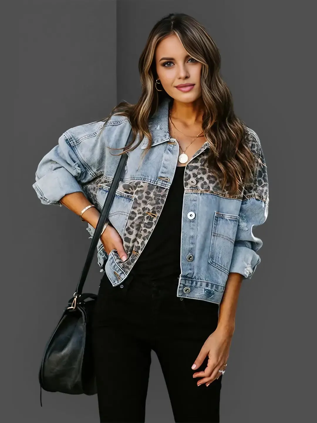Women's Leopard Print Denim Jacket &ndash; Structured Statement Layer &ndash; view 2