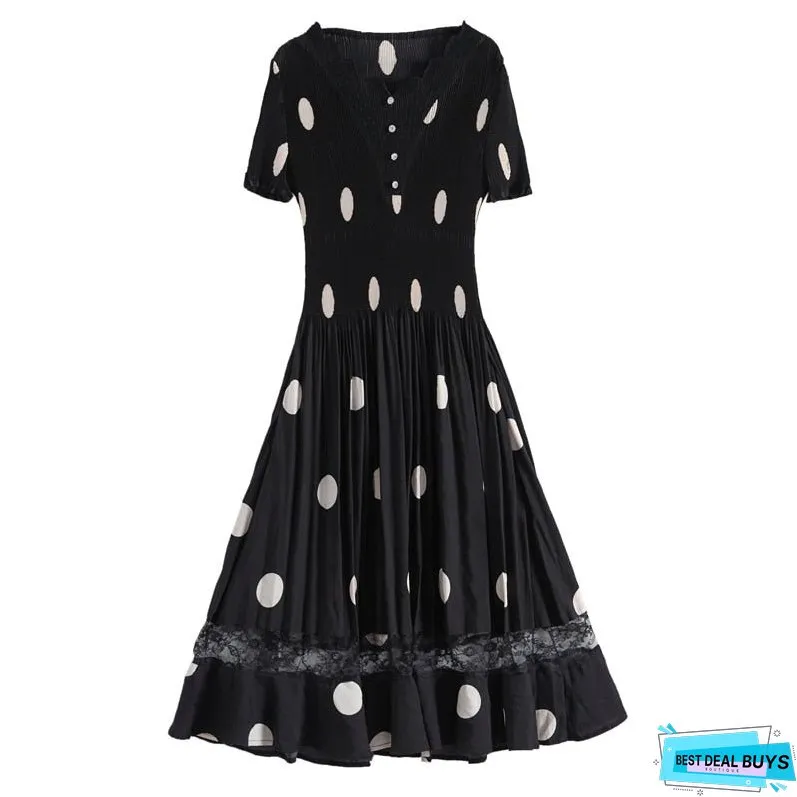 Summer Polka Dot Elastic Hepburn Mermaid Dress