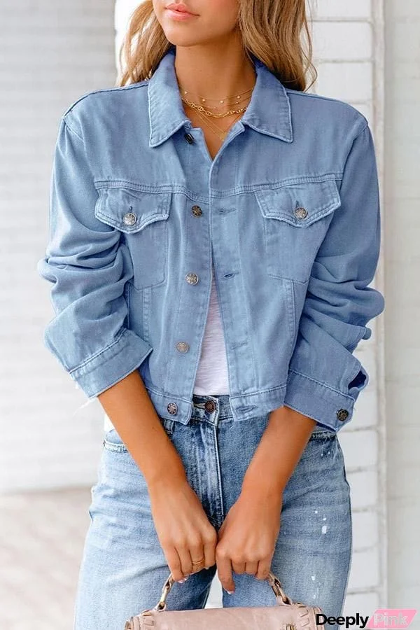 Solid Color Long-sleeved Denim Jacket