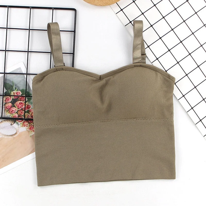 Women's Cotton Underwear Tube Top Brassiere Sexy Top Sports Bra Fashion Solid Color Tank Up Girl Thread Sling Bra Sexy Lingerie