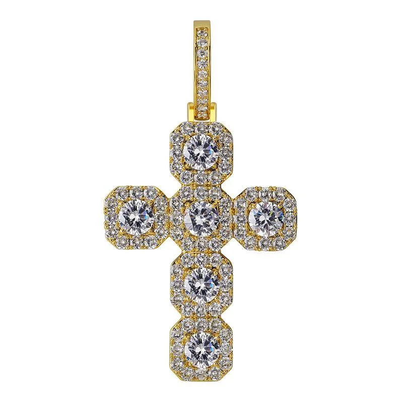 Full Zircon Big Cross Iced Out Bling Solid Pendant-VESSFUL