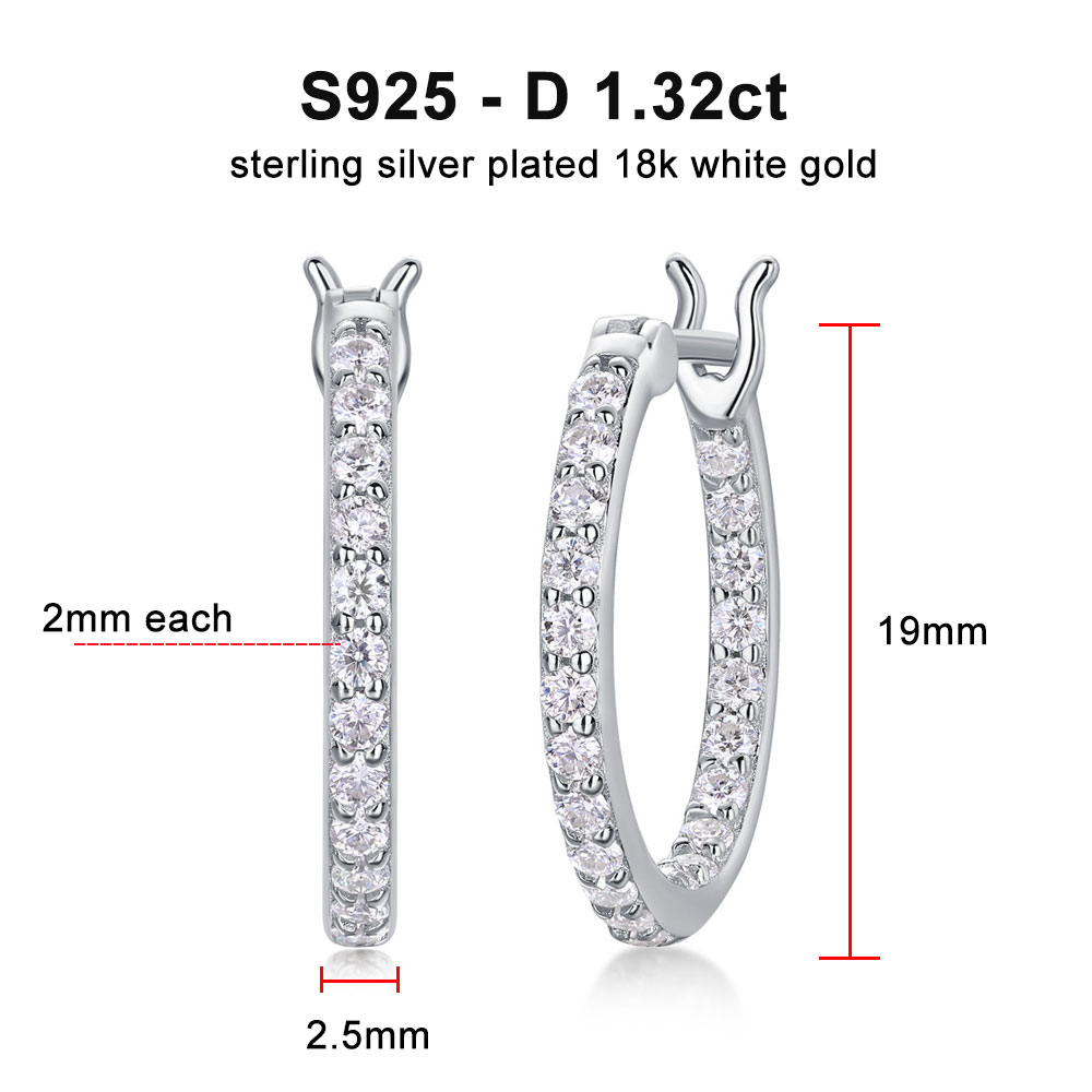  2mm D Color Moissanite Earring s925 Silver Plated 18k White Gold with GRA Certificates Wedding Hoop Earrings for Women