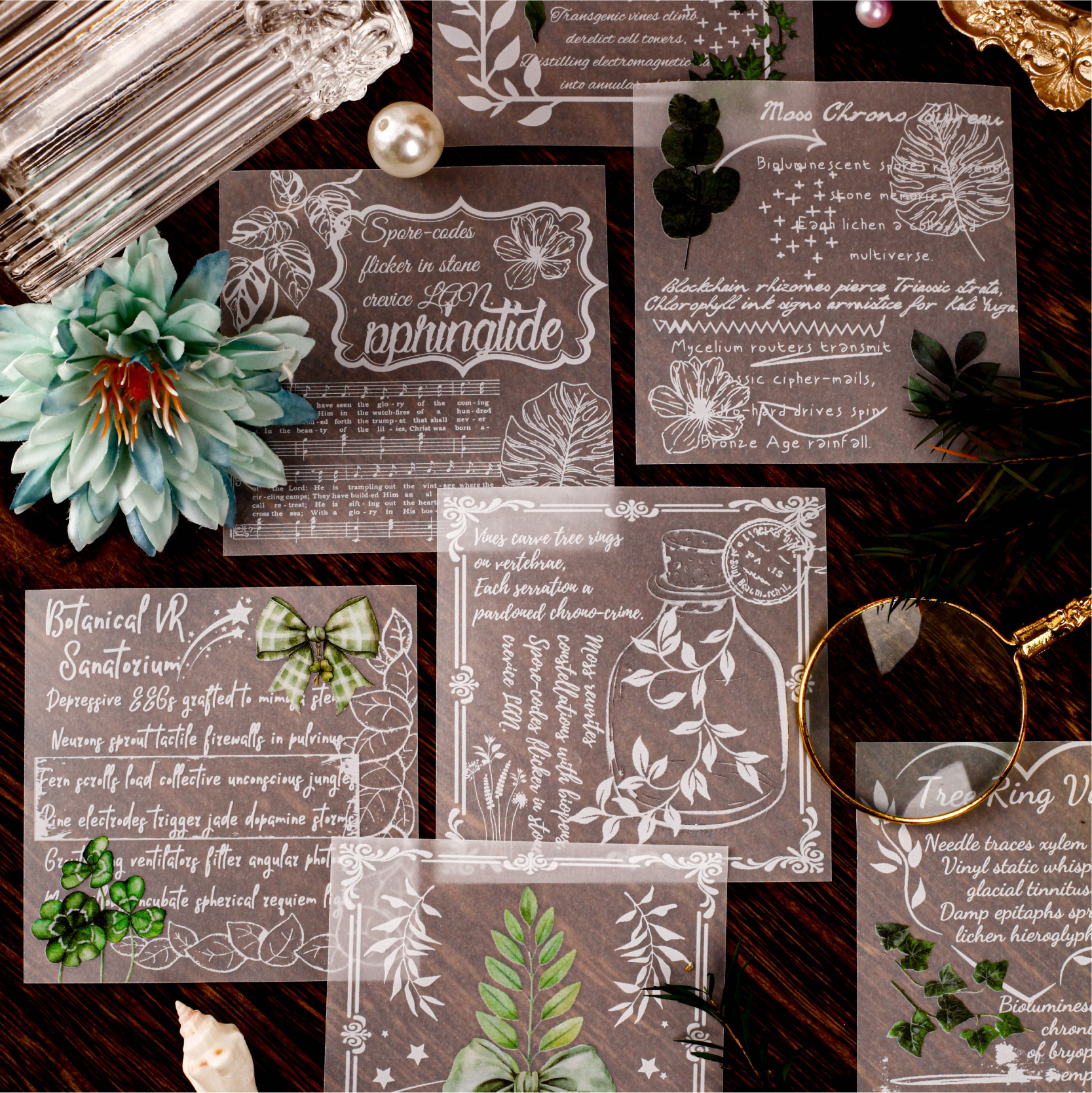 메모 패드 - 시위 시리즈 빈티지 꽃 풍경 나비