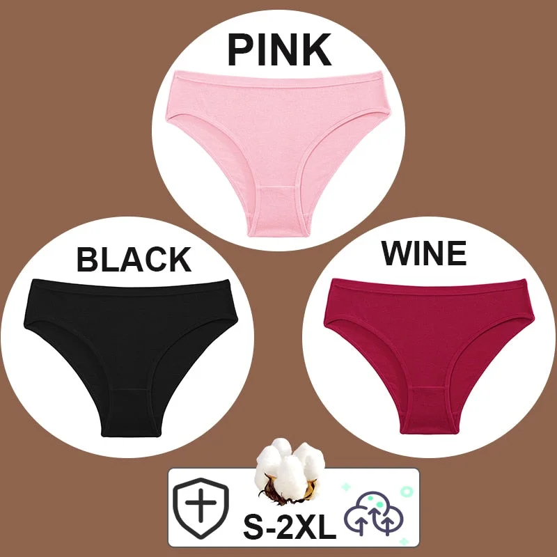 FINETOO 3PCS/Set Women Cotton Pantys Soft Back Love Lace Briefs Mesh Femme Underpants Woman Low-Waist Underwear Lingerie S-2XL