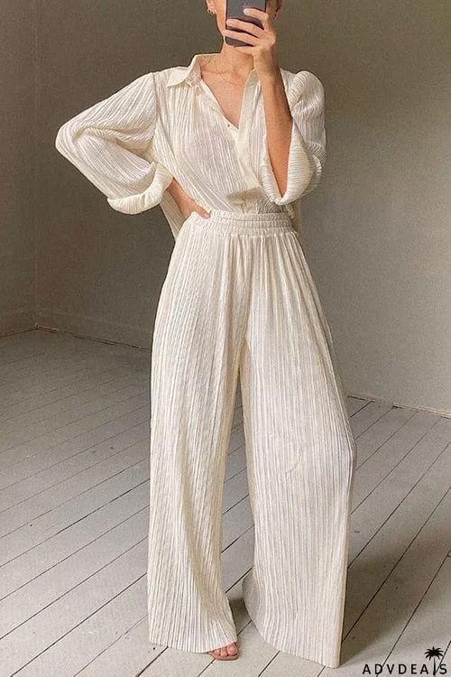 Pleated Oversized Shirt and Trouser Set