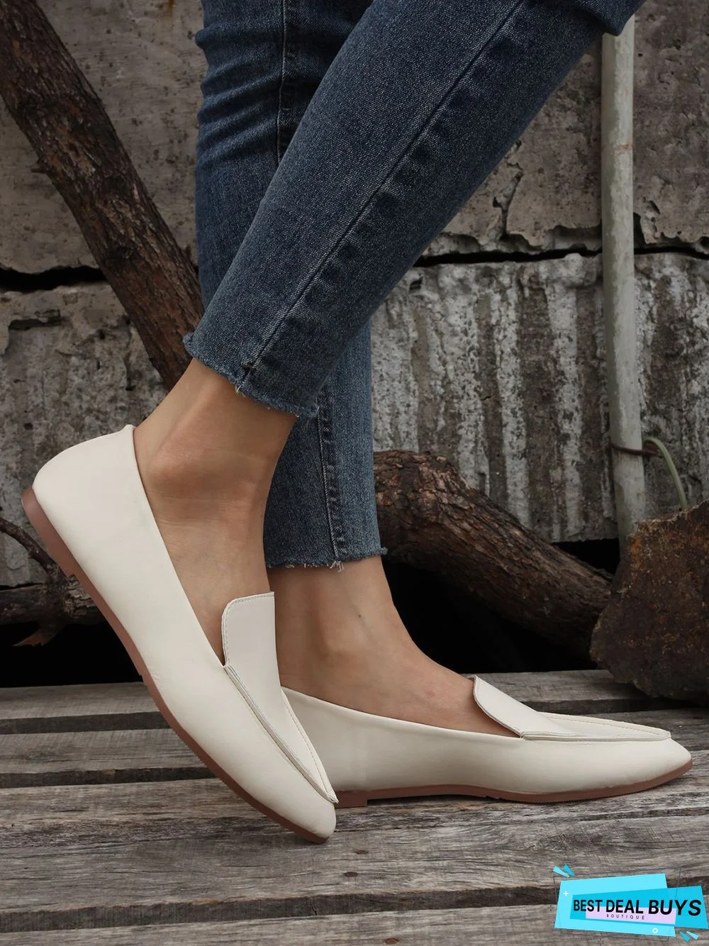 Simple PPlain Color Pointed Toe Flat Loafers