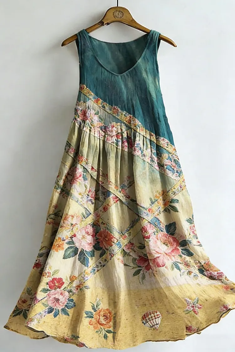 Women's Vintage Floral Sleeveless Cotton Dress