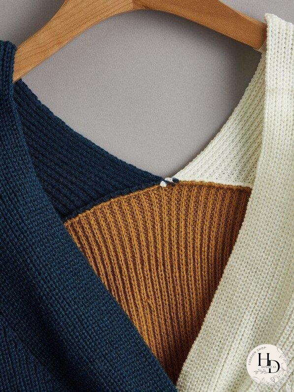 Colorblock Twist-Front Cropped Sweater