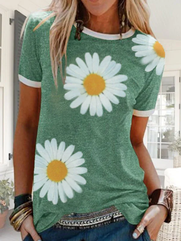 Sunflower Position Print Ladies Short Sleeve