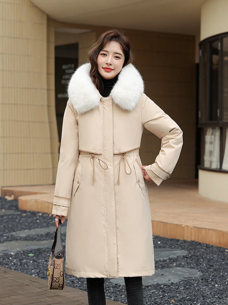 Woherb One Dress Three Wear Detachable Pie To Overcome The Wool Collar Female Long Knee Cotton-Padded Clothes And Thick Waist Show Thin Cotton Coat-Outfit Ideas