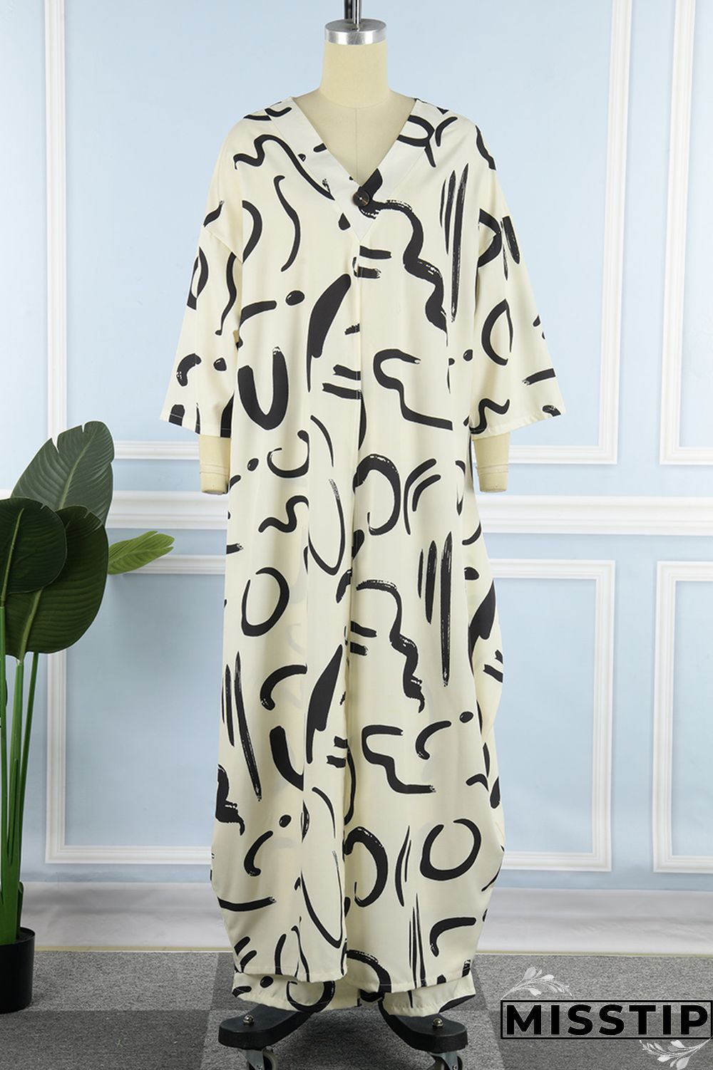 Orange Casual Print Patchwork V Neck Long Sleeve Two Pieces