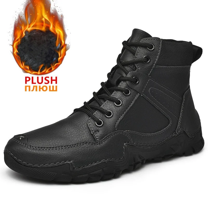 Winter Men's Casual Boots Plush Warm Mens Ankle Boots High Quality Outdoor Men Boots Comfortable Motorcycle Boots Zapatos Hombre