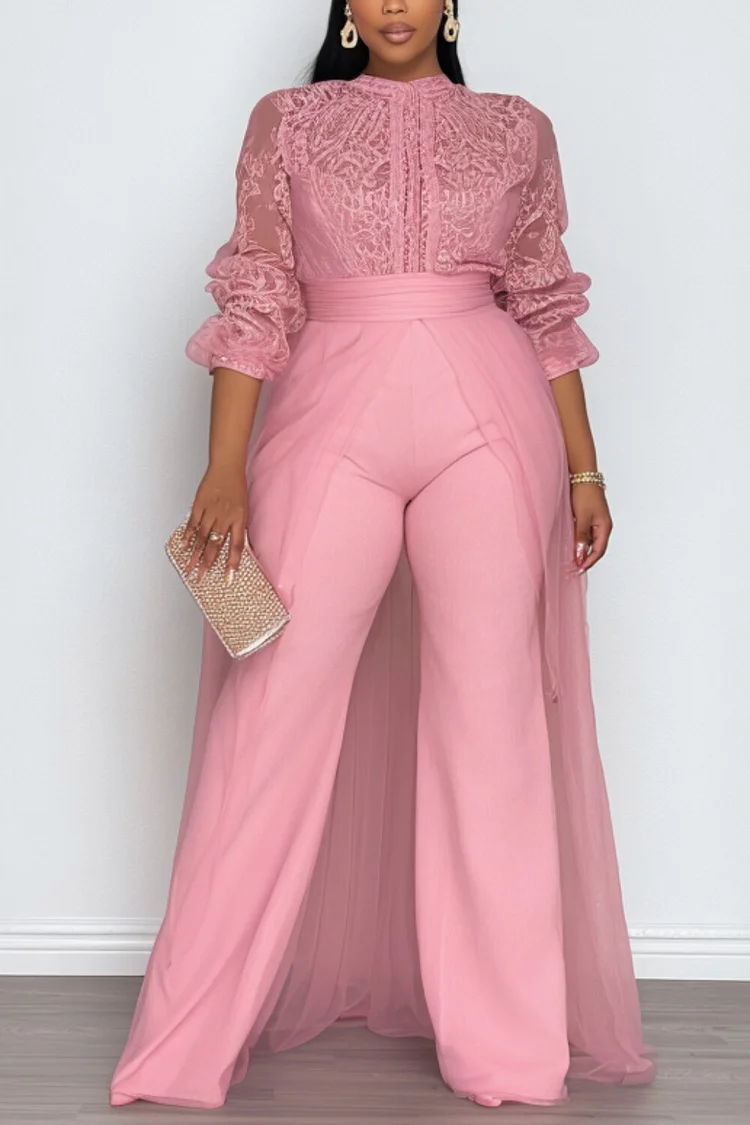 Pink Jumpsuit With Maxi Skirt Overlay Xpluswear Design Plus Size