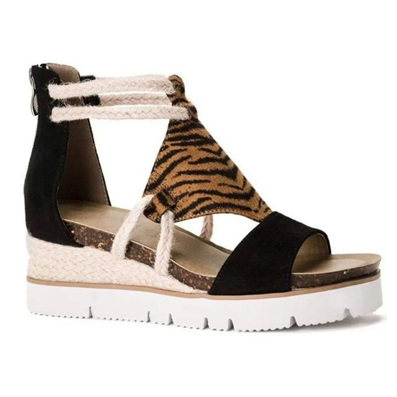 Women Sandals Zipper Wedges Shoes For Women Platform Sandals Plus Size Leopard Summer Shoes Women Heels Sandals Chaussure Femme