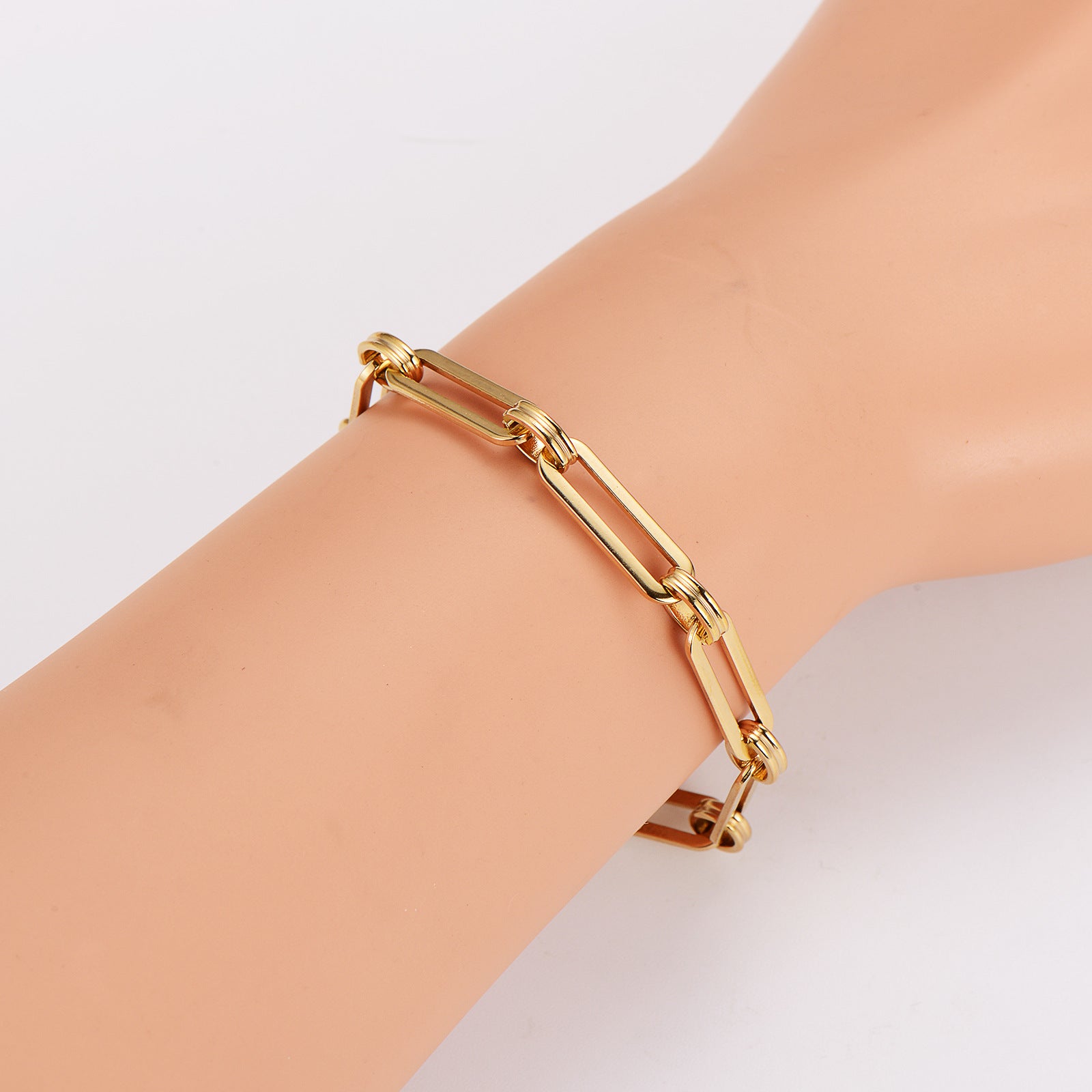 Aml Jewelry Stainless Steel Stacking Simple Handmade Chain Flat Long Chain Bracelet Gold Personality
