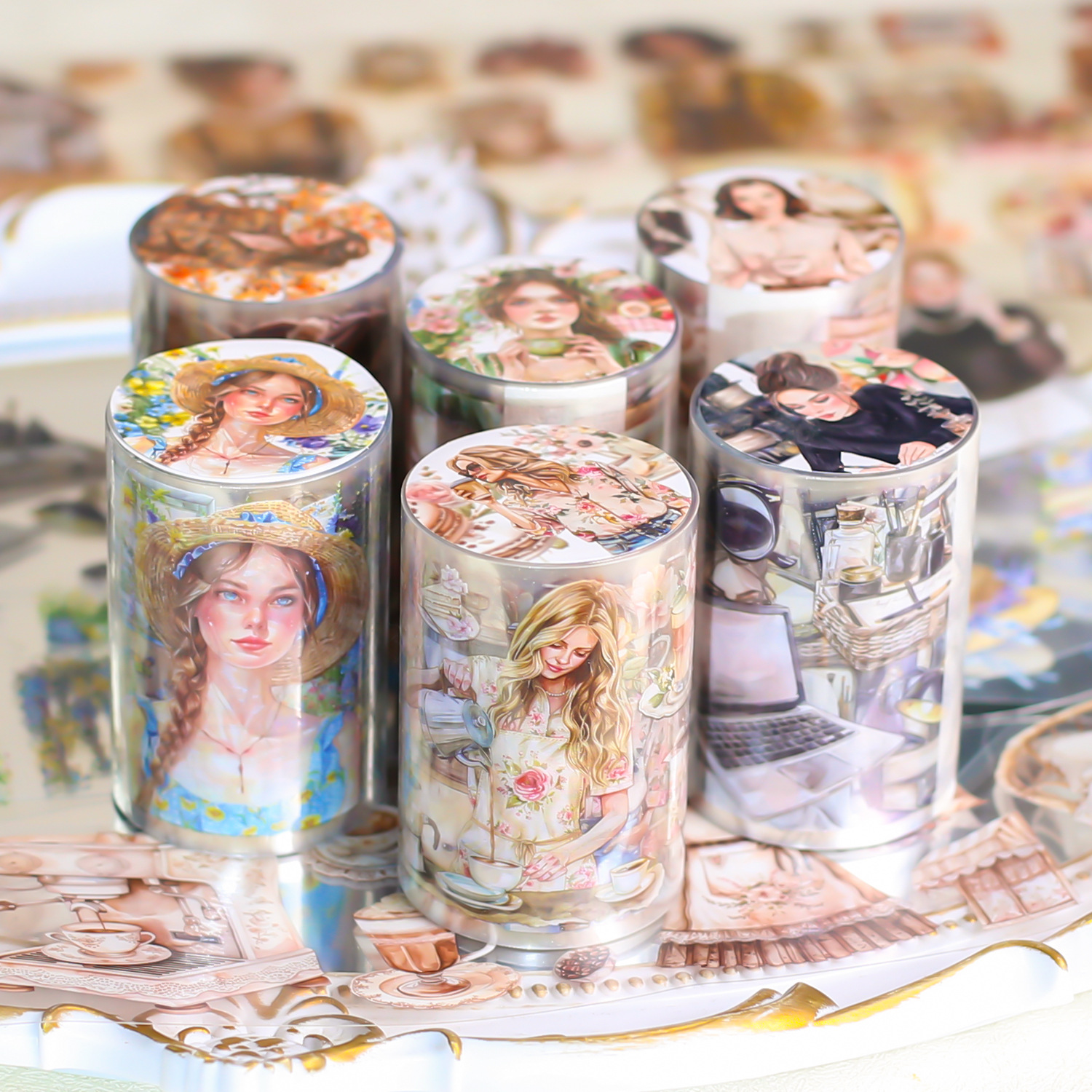 PET 테이프 - 60mm*200cm 시적인 꽃 시리즈 빈티지 캐릭터 꽃 조경