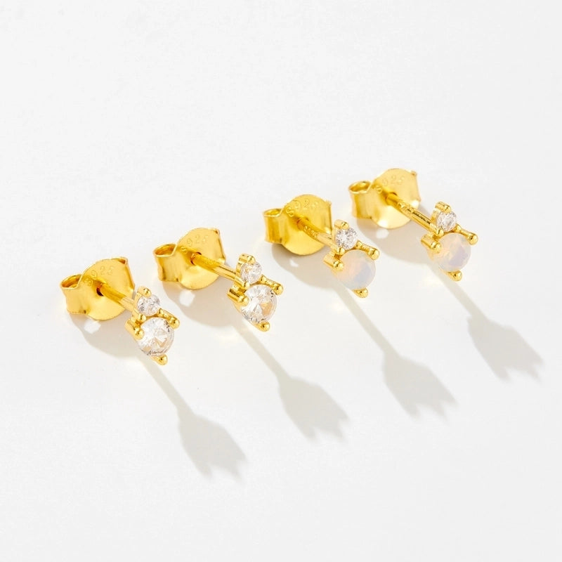 1 Pair 925 Sterling Silver Birthstone Round Ear Studs