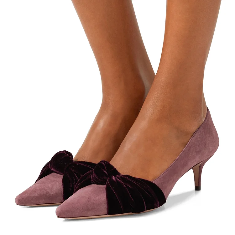 Old Pink Vegan Suede Knot Pointy Toe Kitten Heels Pumps |FSJ Shoes